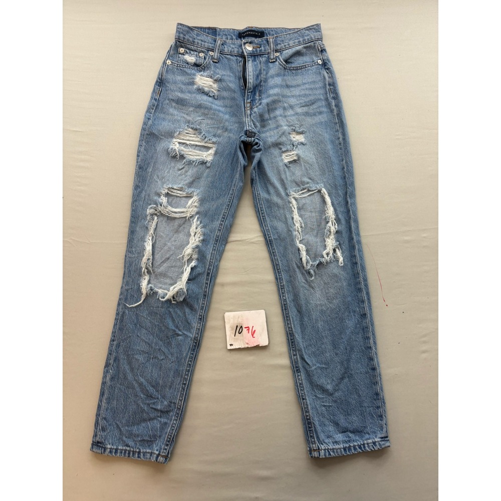 Aeropostale Mom Jeans Womens 0 Light Wash Distressed High Rise Ripped Denim